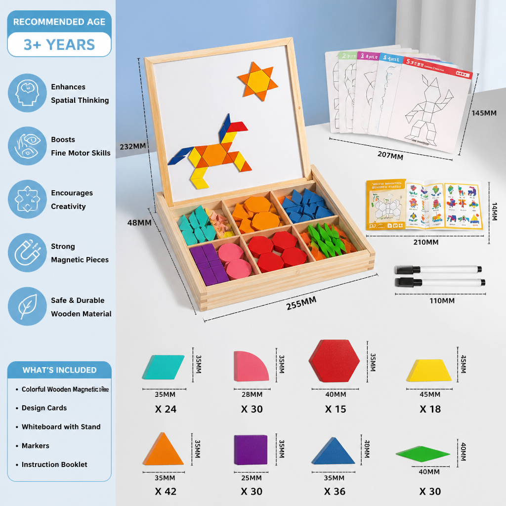 Wooden Magnetic Geometric Shape Puzzle for Kids
