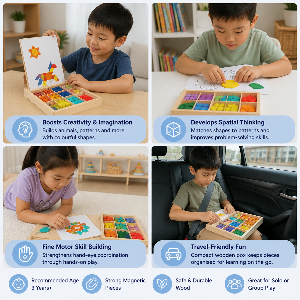 Wooden Magnetic Geometric Shape Puzzle for Kids