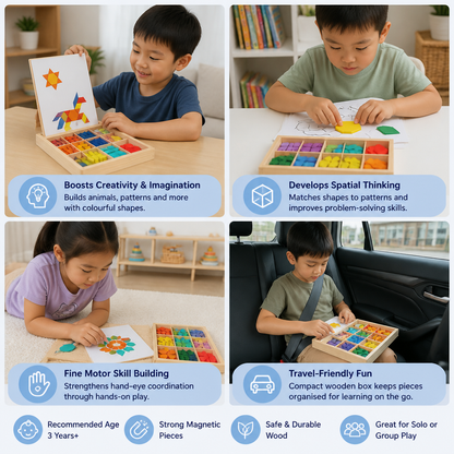 Wooden Magnetic Geometric Shape Puzzle for Kids