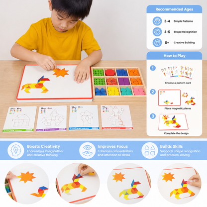 Wooden Magnetic Geometric Shape Puzzle for Kids