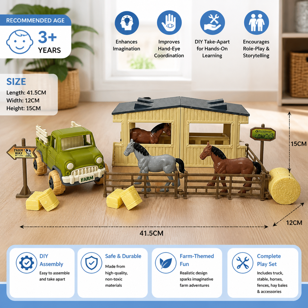 DIY Take-Apart Farm Truck & Horse Stable Play Set for Kids