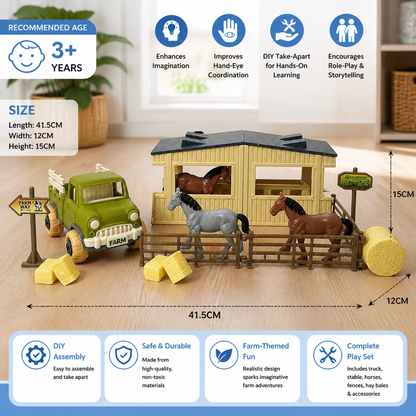 DIY Take-Apart Farm Truck & Horse Stable Play Set for Kids