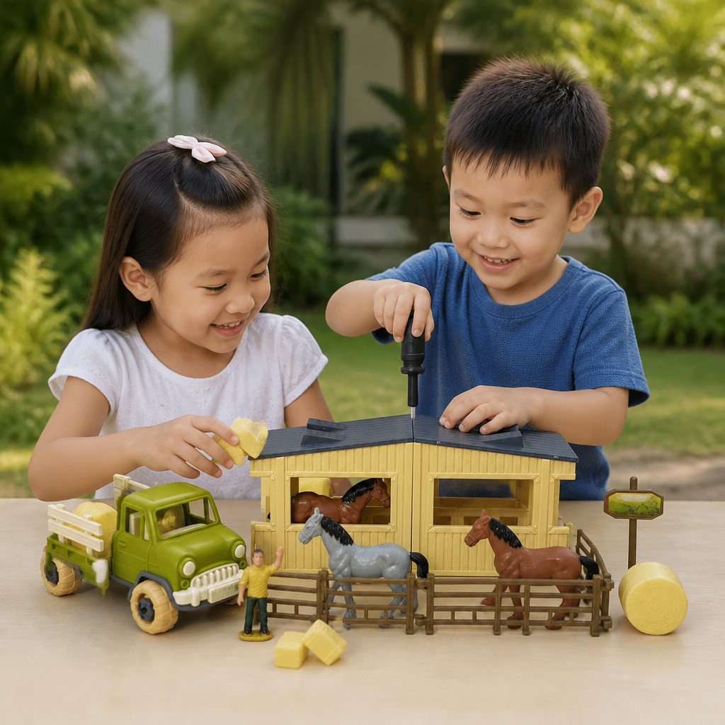 DIY Take-Apart Farm Truck & Horse Stable Play Set for Kids