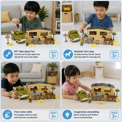 DIY Take-Apart Farm Truck & Horse Stable Play Set for Kids