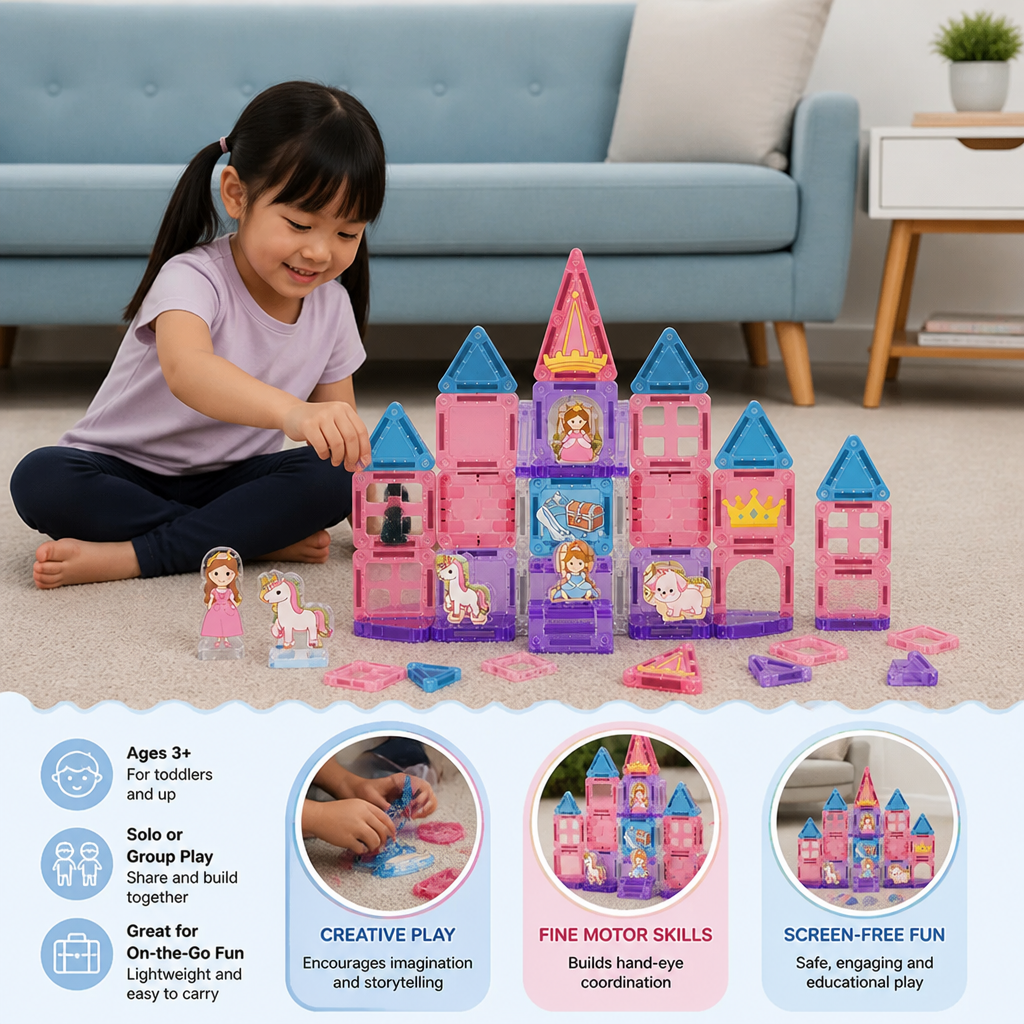 Princess Castle Travel Play Set with Compact Metal Storage Box