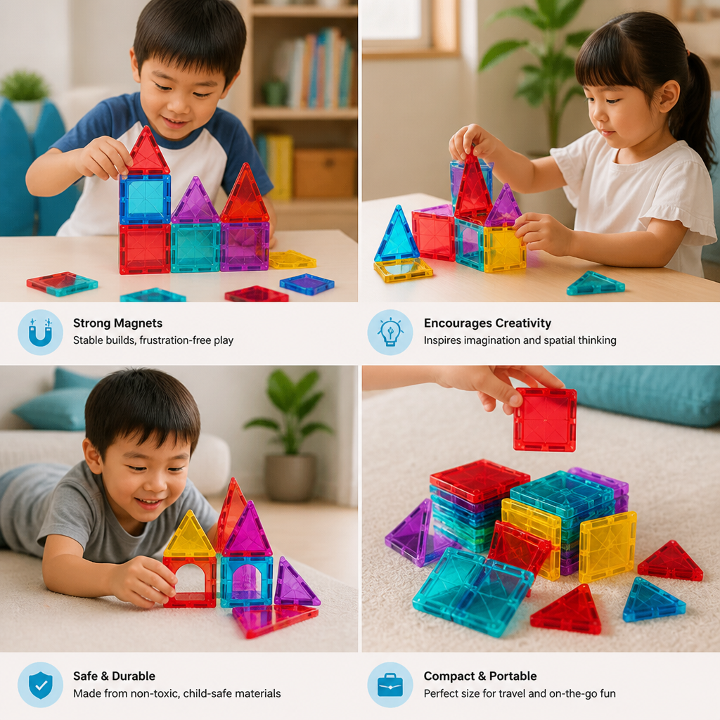 Safe Mini Magnetic Tiles Travel Set with Compact Storage Case