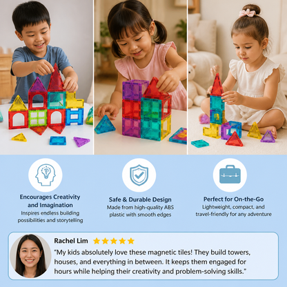 Safe Mini Magnetic Tiles Travel Set with Compact Storage Case