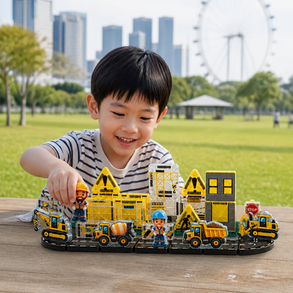 40-Piece Magnetic Travel Building Set with Construction, Fire Truck & Police Vehicles