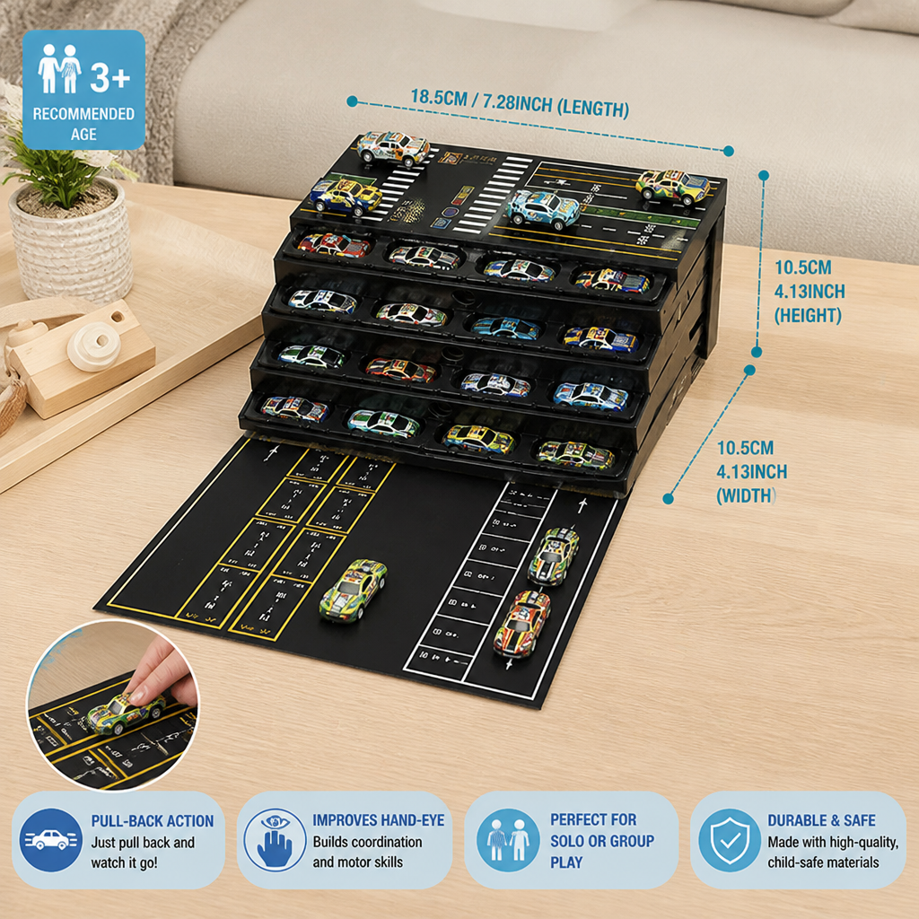 48-Piece Mini Die-Cast Pull-Back Car Set with Storage Container Box