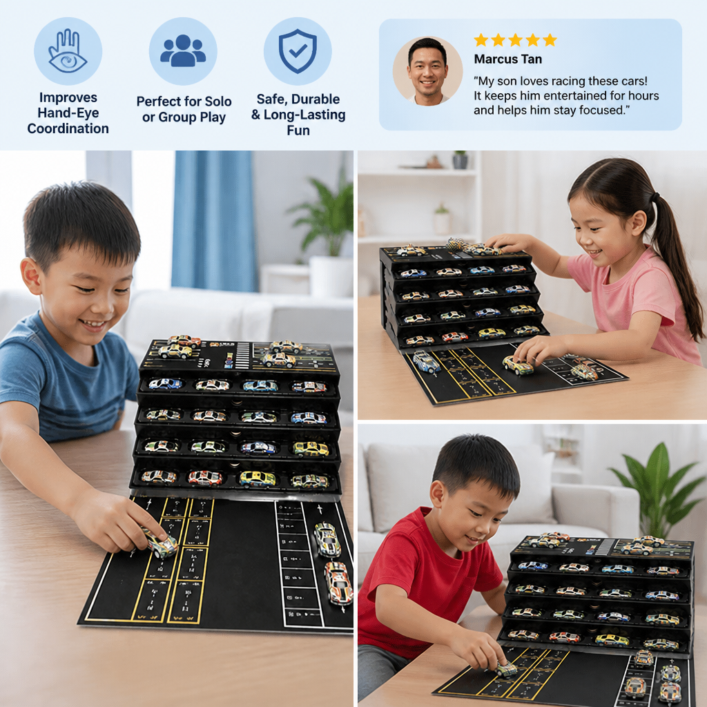 48-Piece Mini Die-Cast Pull-Back Car Set with Storage Container Box