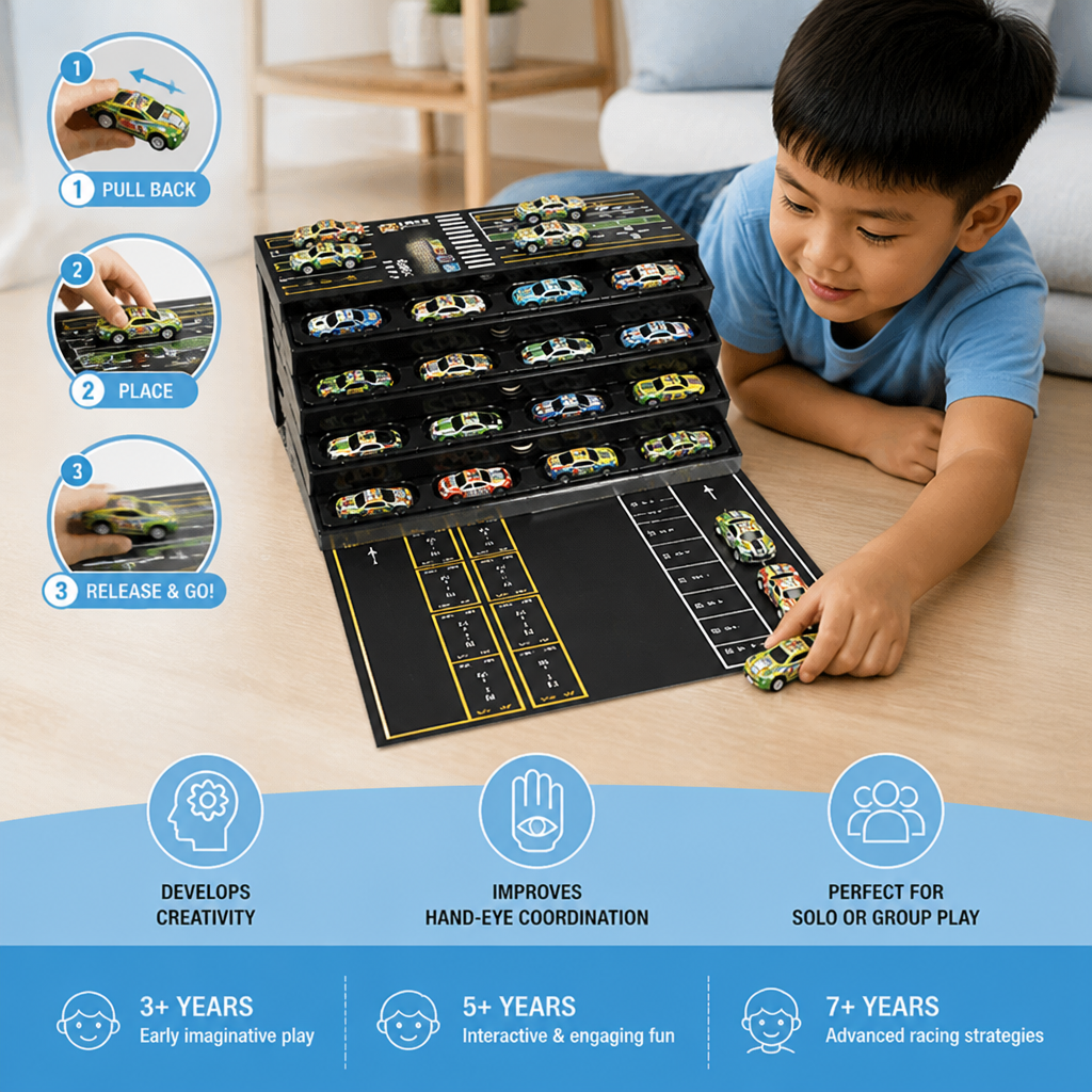 48-Piece Mini Die-Cast Pull-Back Car Set with Storage Container Box