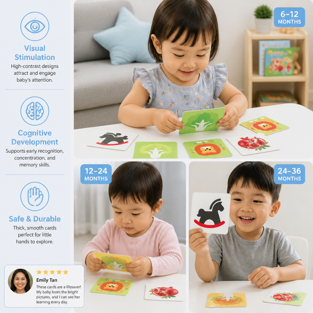 Montessori Baby Learning Flash Cards – Visual Stimulation, Color Recognition & Categorization Set