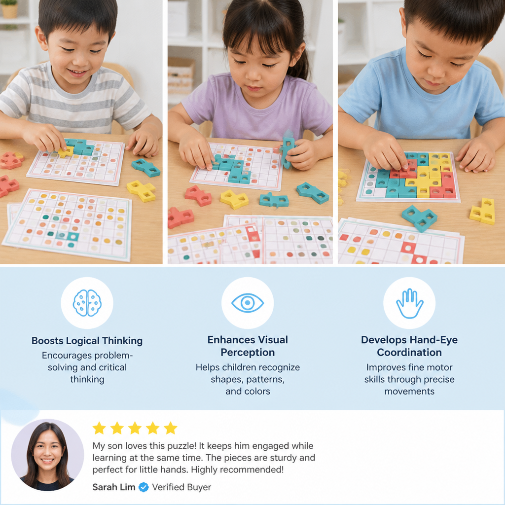 Montessori Wooden Shape Matching Puzzle – Color & Logic Brain Training Game