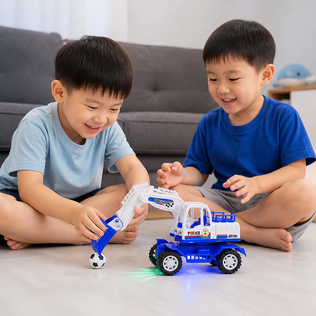Musical Excavator Toy with Automatic Soccer Ball Scooping & LED Lights