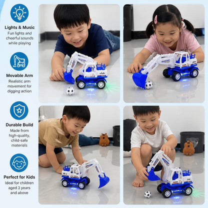 Musical Excavator Toy with Automatic Soccer Ball Scooping & LED Lights