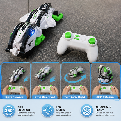 2-in-1 Remote Control Transforming Stunt Car with 360° Rotation & LED Lights