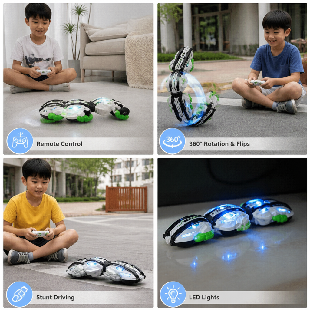 2-in-1 Remote Control Transforming Stunt Car with 360° Rotation & LED Lights
