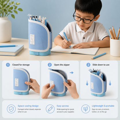 2-in-1 Pop-Up Pencil Case with Pen Holder – Space-Saving Desk Organizer