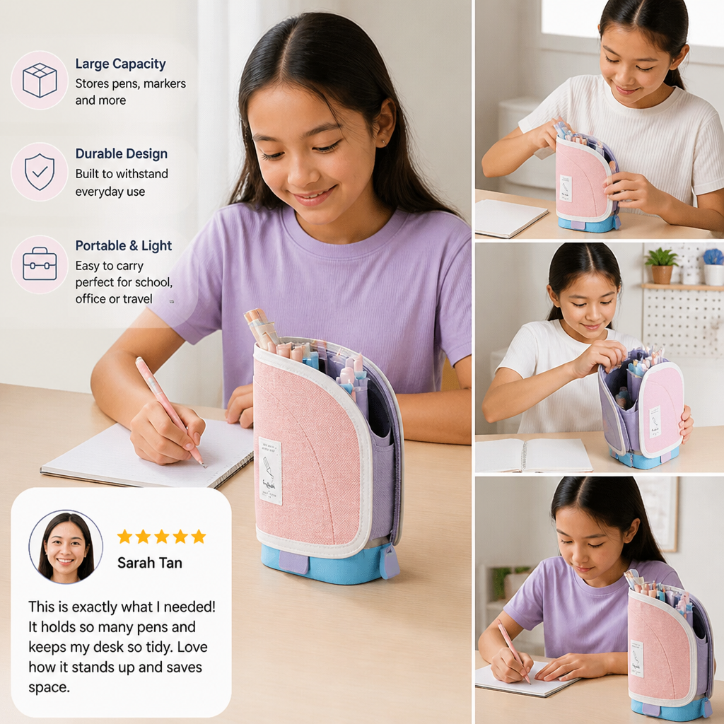 2-in-1 Pop-Up Pencil Case with Pen Holder – Space-Saving Desk Organizer