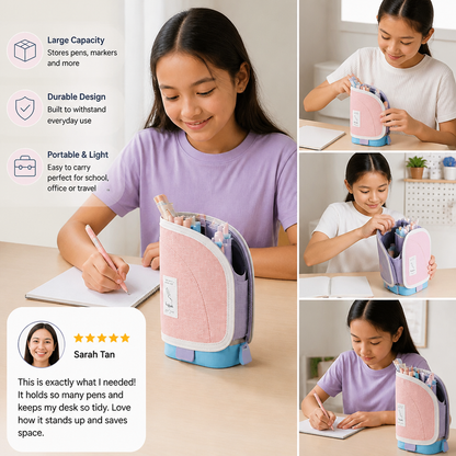 2-in-1 Pop-Up Pencil Case with Pen Holder – Space-Saving Desk Organizer