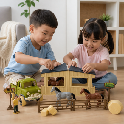 DIY Take-Apart Farm Truck & Horse Stable Play Set for Kids