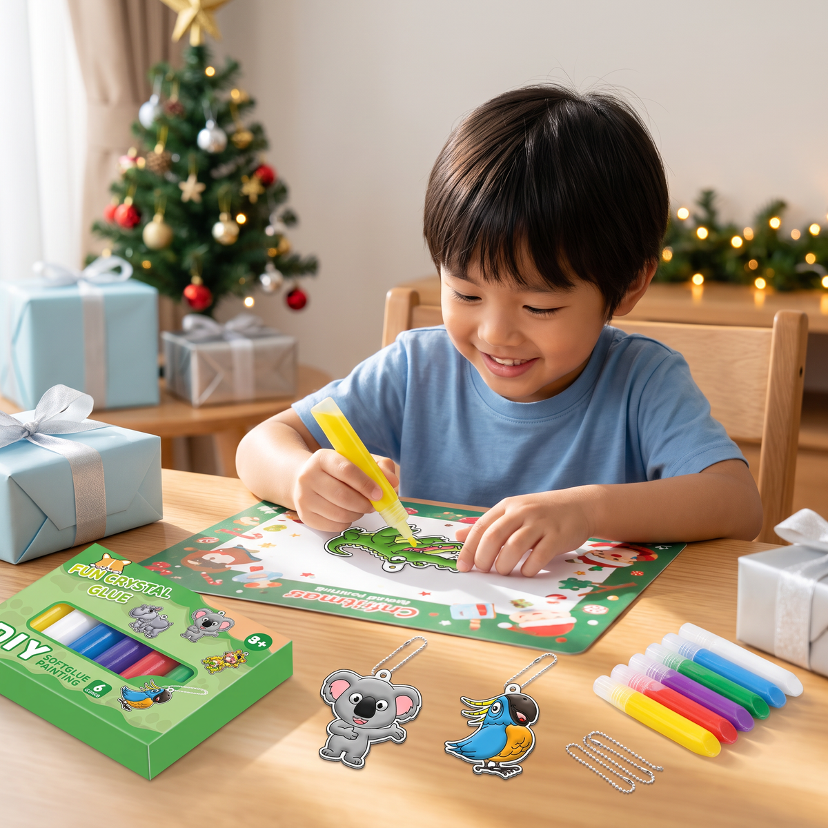DIY Christmas No-Bake Glue Painting Ornament Craft Kit for Kids