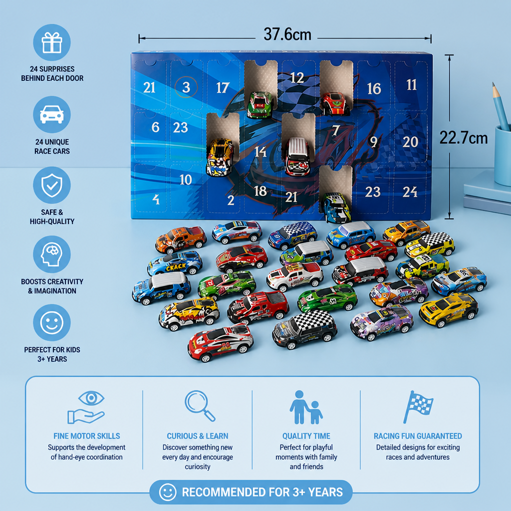 24-Day Race Car Advent Calendar with Surprise Toy Cars