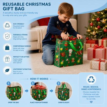 Reusable Christmas Gift Bags with Handles – Various Festive Designs