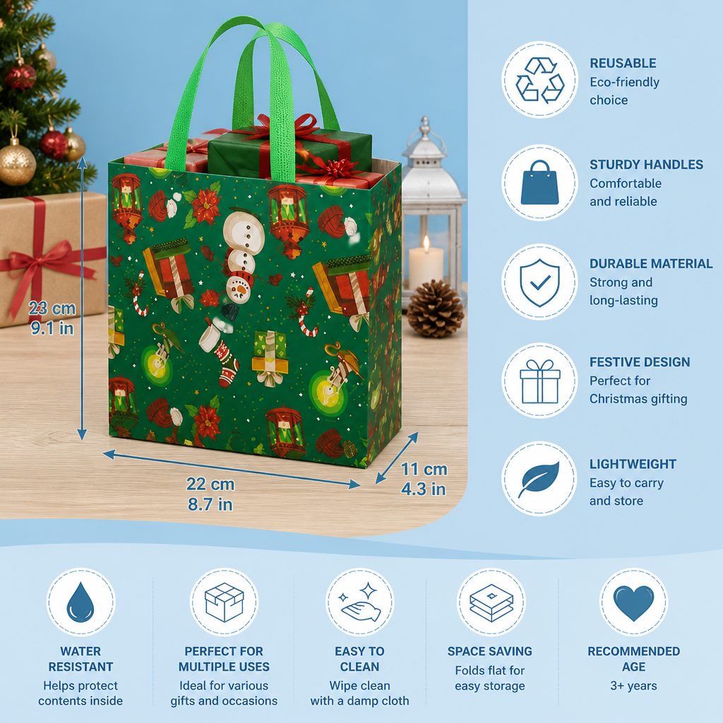 Reusable Christmas Gift Bags with Handles – Various Festive Designs