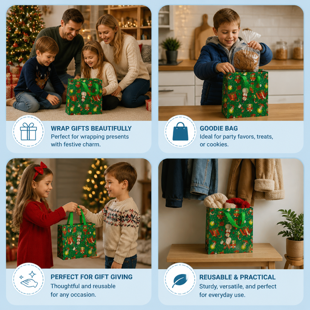 Reusable Christmas Gift Bags with Handles – Various Festive Designs