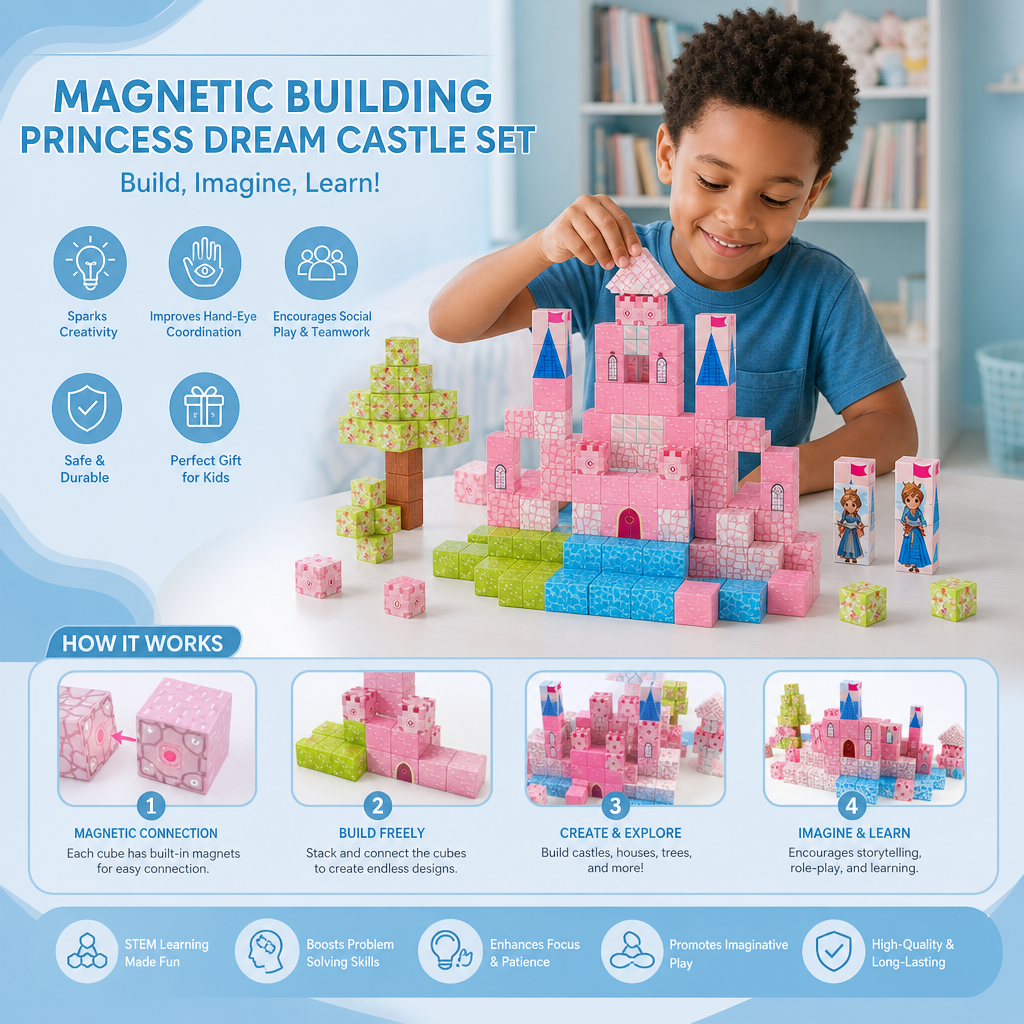 Montessori Princess Dream Castle Magnetic Building Cubes Set