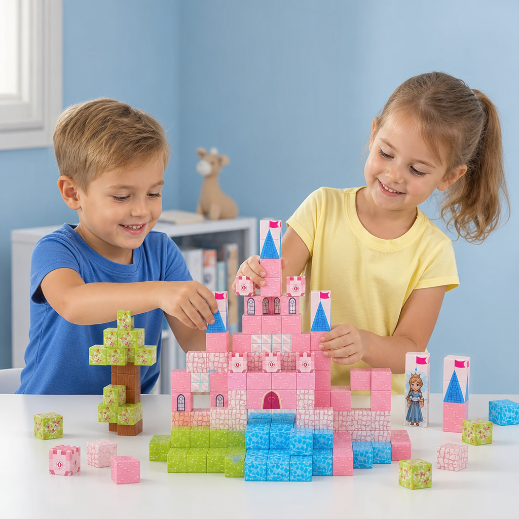 Montessori Princess Dream Castle Magnetic Building Cubes Set