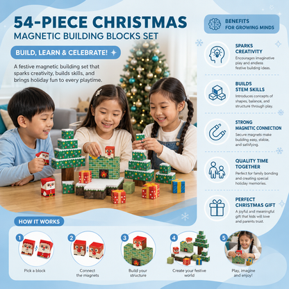 54-Piece Christmas Magnetic Building Blocks Set – Festive STEM Construction Toy