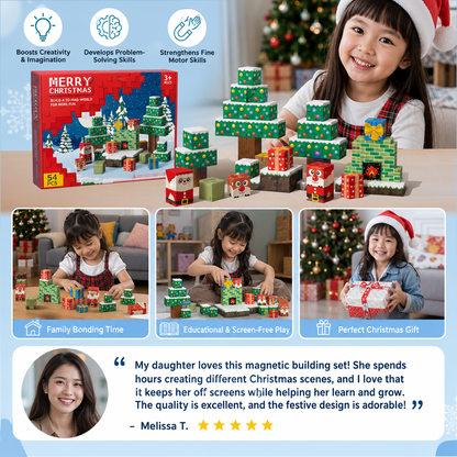 54-Piece Christmas Magnetic Building Blocks Set – Festive STEM Construction Toy