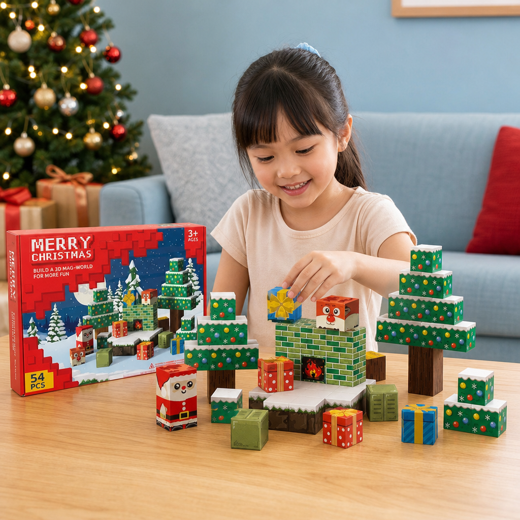 54-Piece Christmas Magnetic Building Blocks Set – Festive STEM Construction Toy