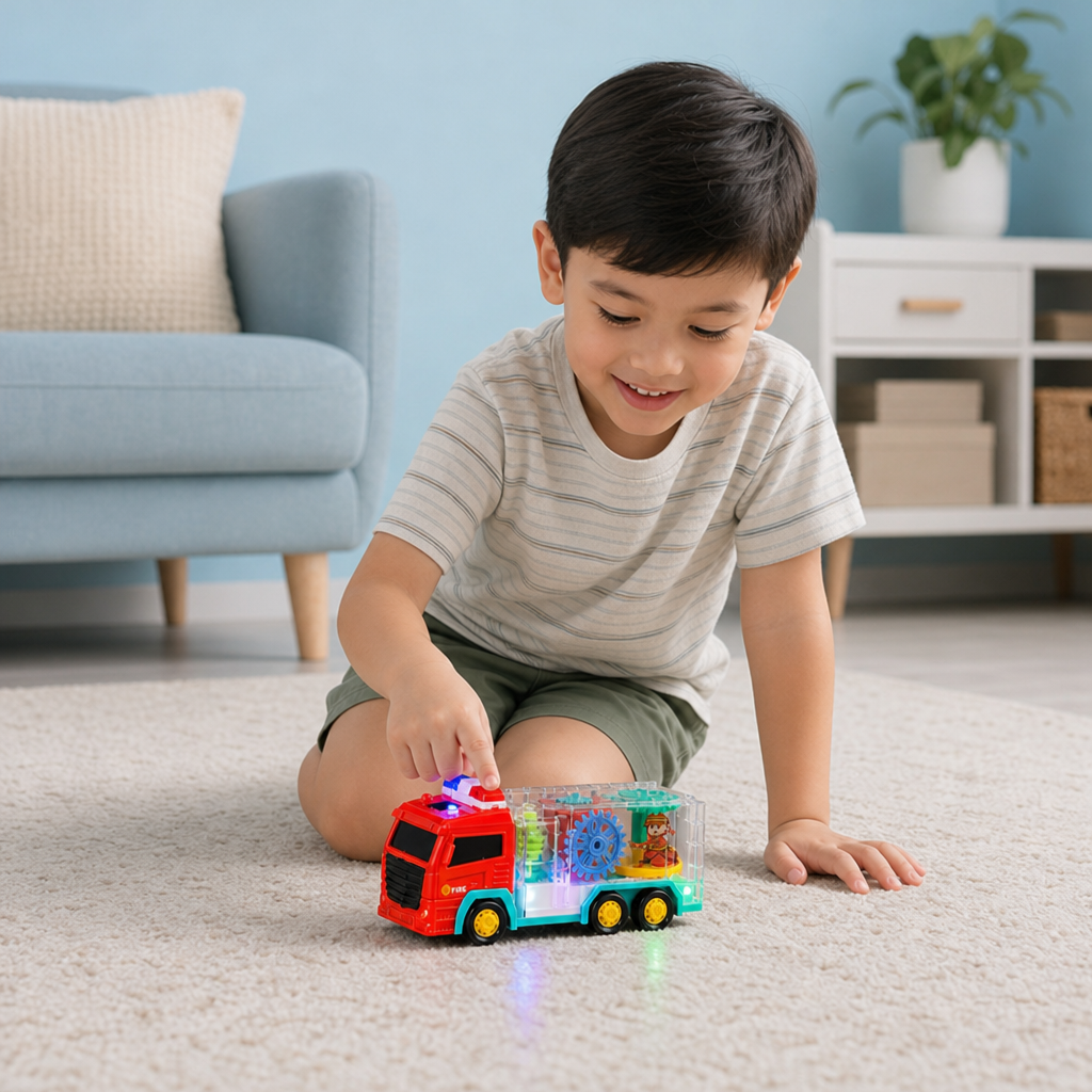 Interactive Fire Truck Toy with Colorful Moving Gears