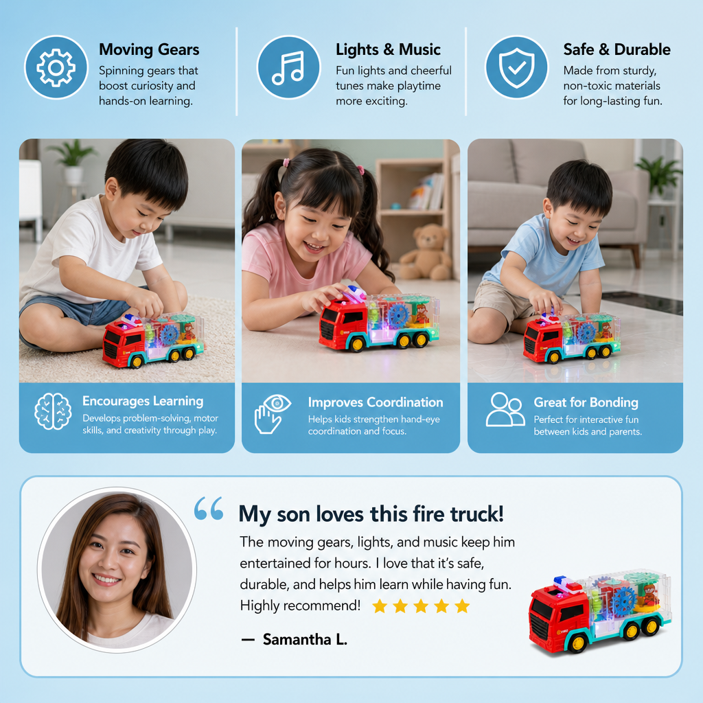 Interactive Fire Truck Toy with Colorful Moving Gears
