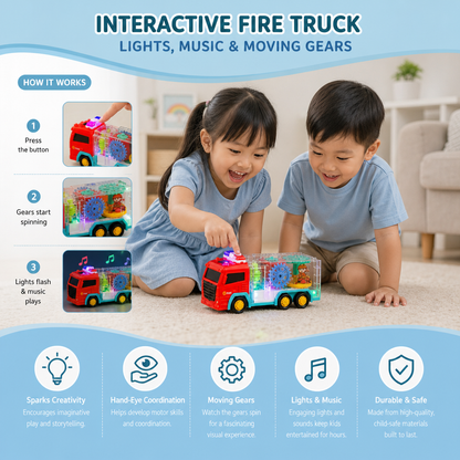 Interactive Fire Truck Toy with Colorful Moving Gears