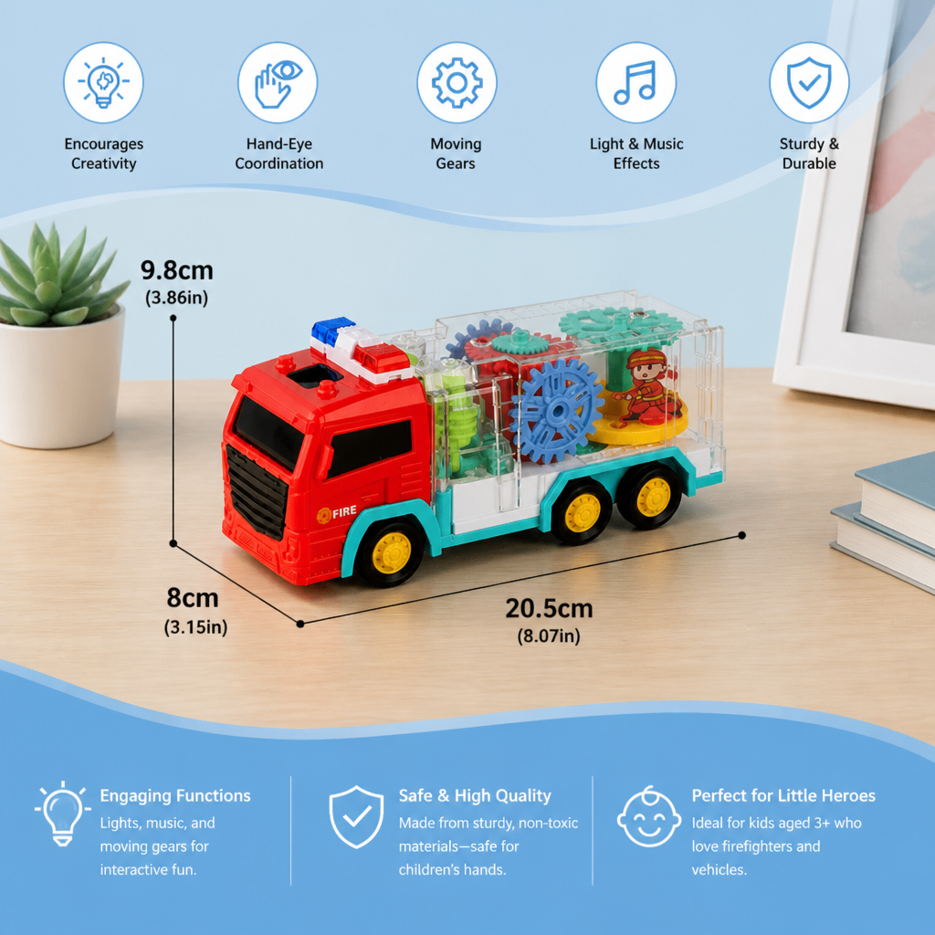 Interactive Fire Truck Toy with Colorful Moving Gears