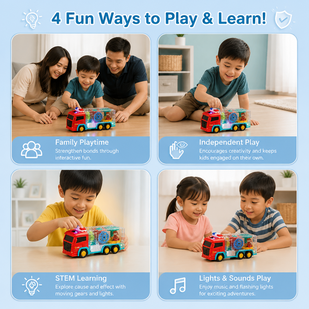 Interactive Fire Truck Toy with Colorful Moving Gears