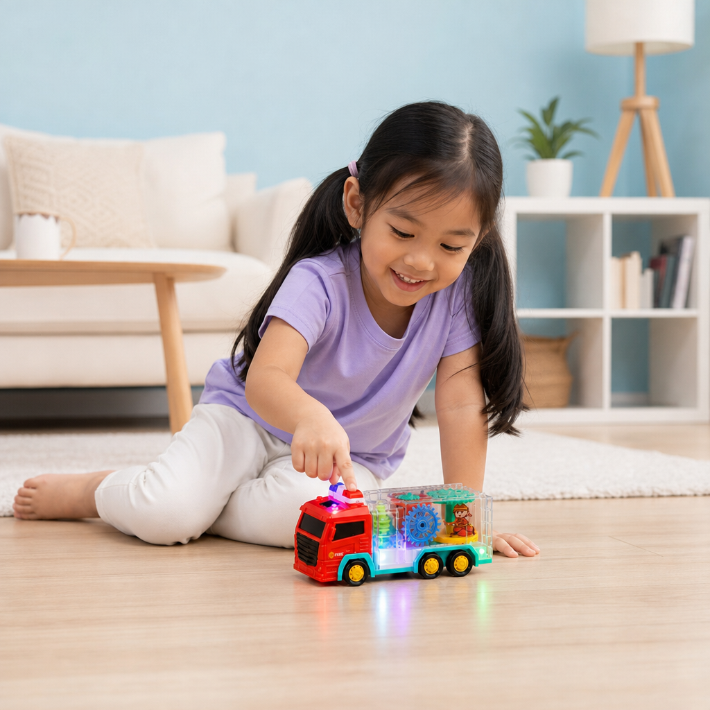 Interactive Fire Truck Toy with Colorful Moving Gears