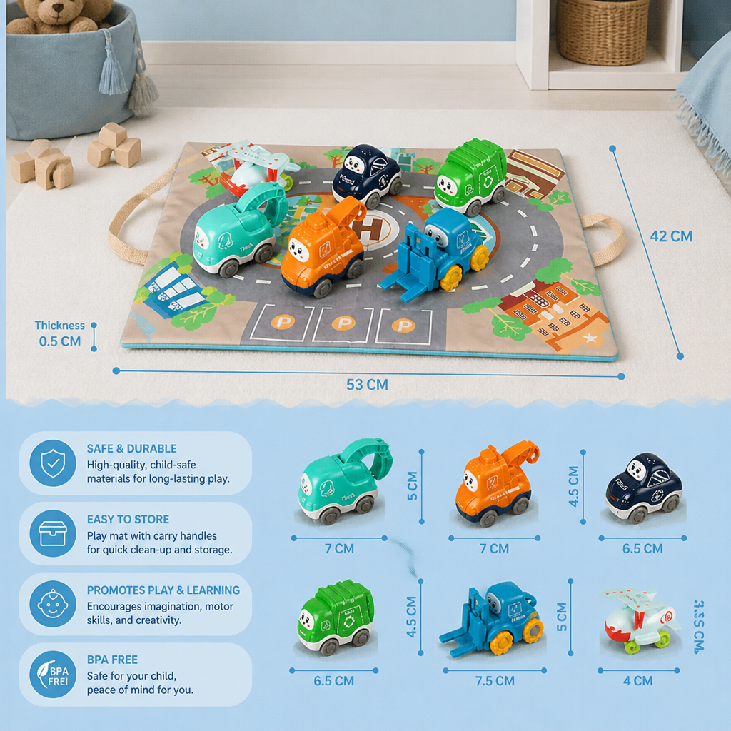 Toddler Toy Truck & Car Set with Play Mat Storage Bag