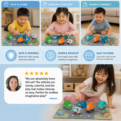 Toddler Toy Truck & Car Set with Play Mat Storage Bag
