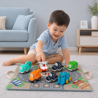 Toddler Toy Truck & Car Set with Play Mat Storage Bag