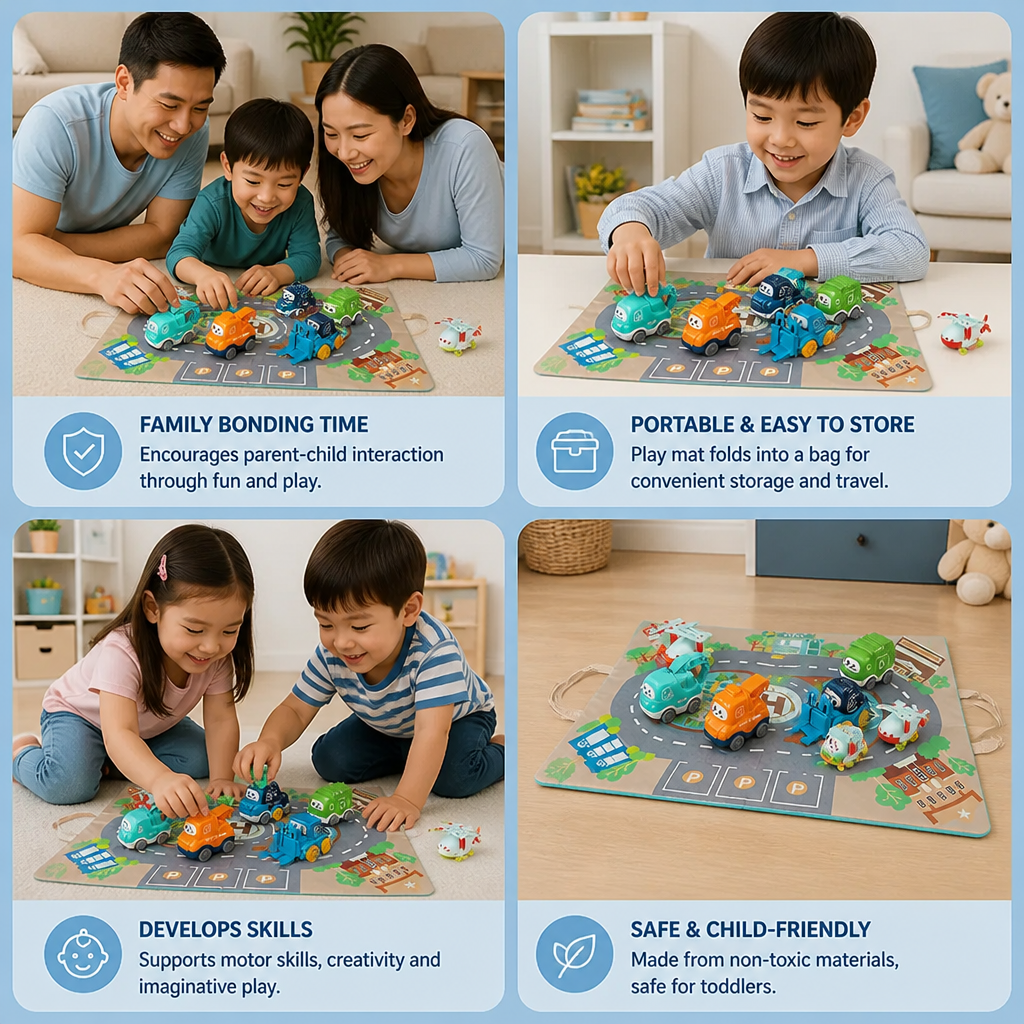 Toddler Toy Truck & Car Set with Play Mat Storage Bag
