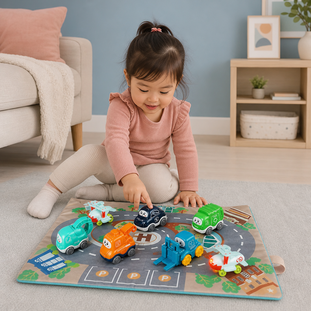Toddler Toy Truck & Car Set with Play Mat Storage Bag