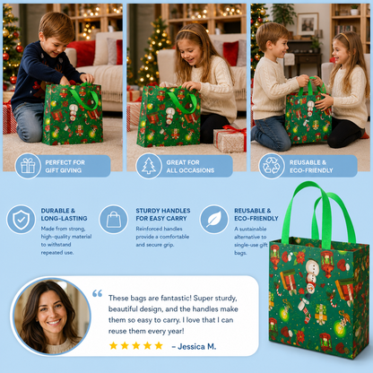 Reusable Christmas Gift Bags with Handles – Various Festive Designs