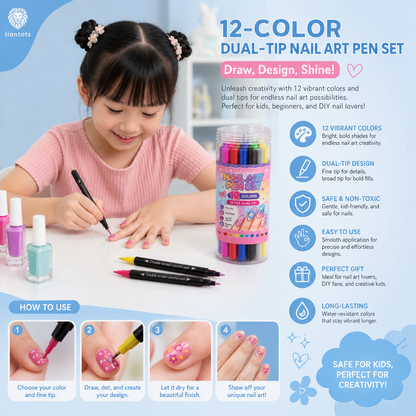 12-Color Dual-Tip Nail Art Pen Set – Fine Detail & Creative Designs