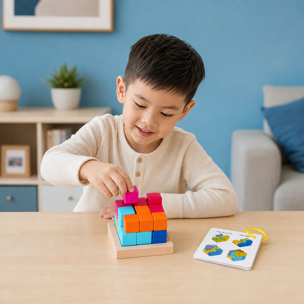 Montessori 3D Wooden Puzzle Blocks – Colorful Geometry & STEM Brain Training Game