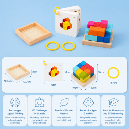 Montessori 3D Wooden Puzzle Blocks – Colorful Geometry & STEM Brain Training Game